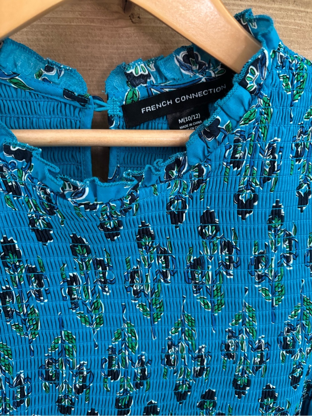 French Connection Turquoise Floral Smocked Dress Size M (10/12)